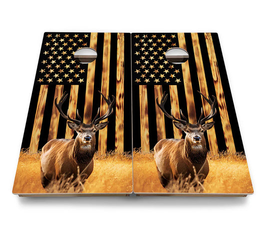 Rustic American Flag Buck Cornhole Boards