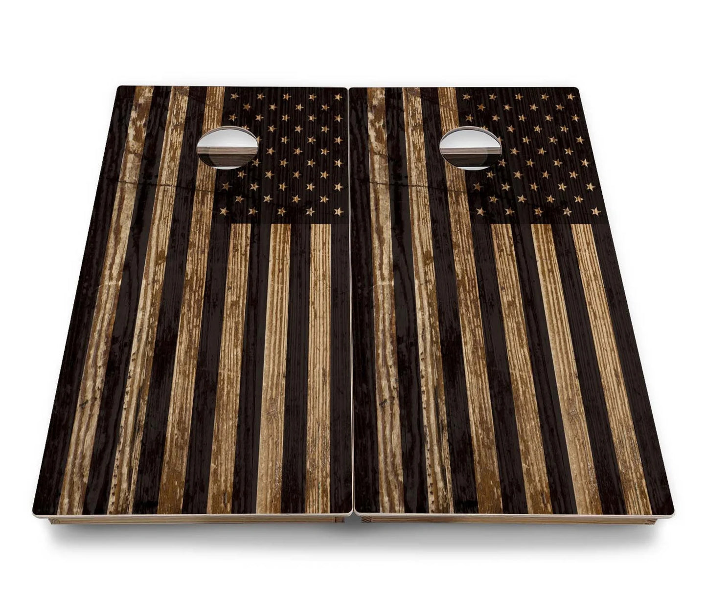 Rustic Dark American Flag Cornhole Boards