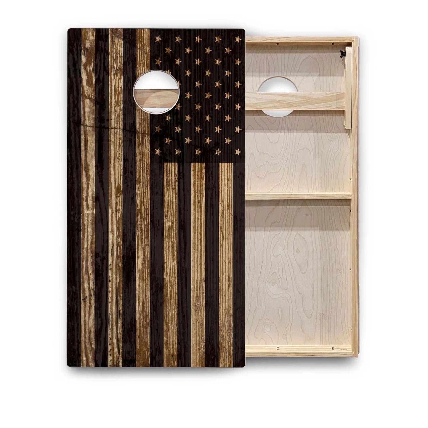 Rustic Dark American Flag Cornhole Boards