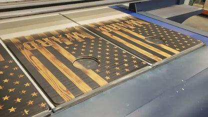 Rustic Dark American Flag Cornhole Boards